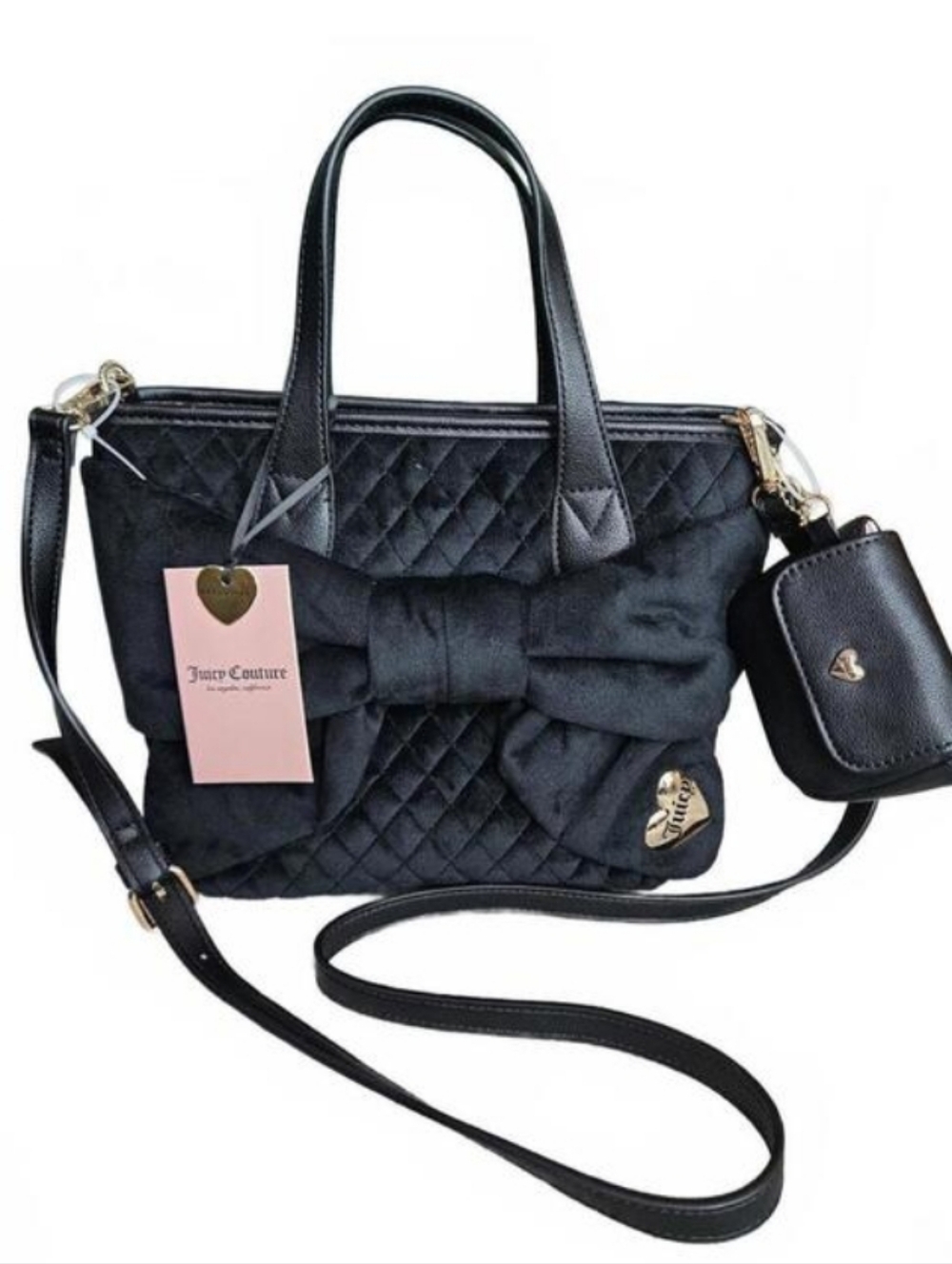 Juicy Couture Tied With A Bow Mini Tote Bag Purse - Black Velour